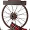 Glitzhome® 34" Metal Bike Wheel Snowman with Plaid Scarf Porch Décor